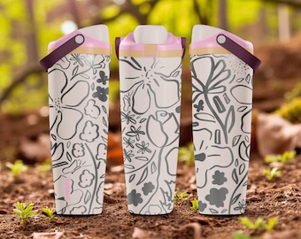 Engraved Floral Owala Sway Bottle – 30oz 40oz – Daybreak Pink Wildflower Tumbler with Daisies