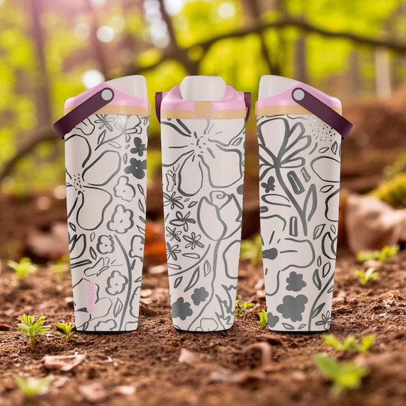 Engraved Floral Owala Sway Bottle – 30oz 40oz – Daybreak Pink