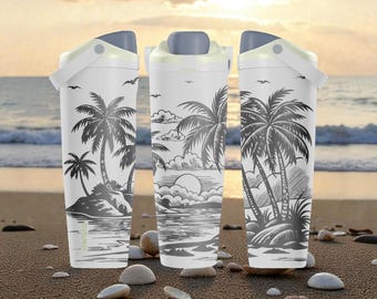 Engraved Palm Tree Owala Sway Bottle – 30oz 40oz – Beach Sunset Water Bottle – Tropical Summer Gift