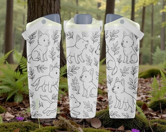 Engraved Cute Wolf Owala Sway Bottle – 30oz 40oz – Woodland Animal Water Bottle – Nature Lover Gift