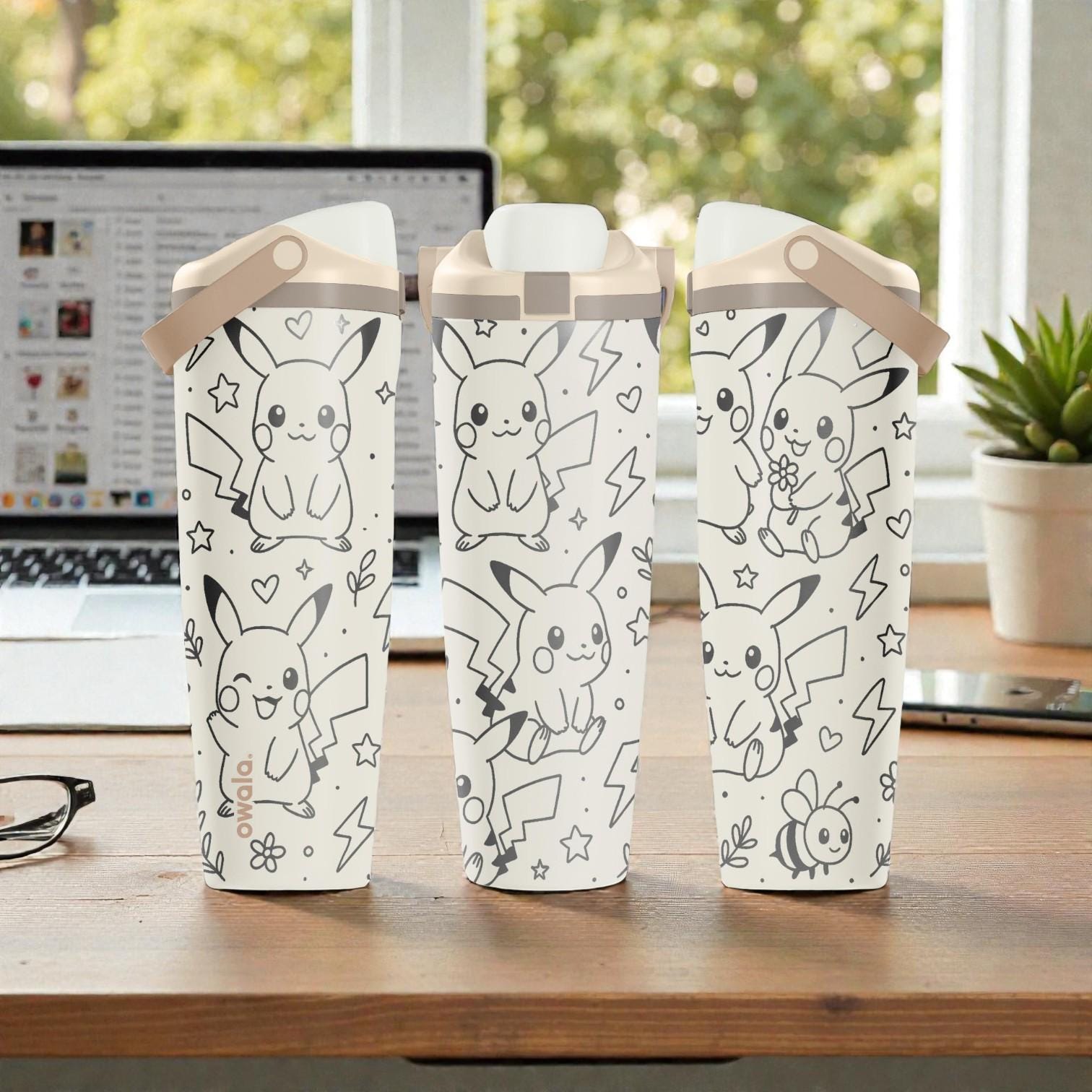Engraved Pikachu Owala Sway Bottle – 30oz 40oz – Cute Pokémon