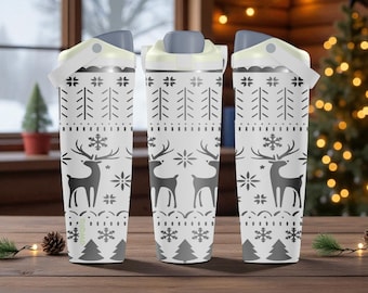 Engraved Nordic Reindeer Christmas Owala Sway Bottle – 30oz 40oz – Cozy Winter Sweater Style Gift
