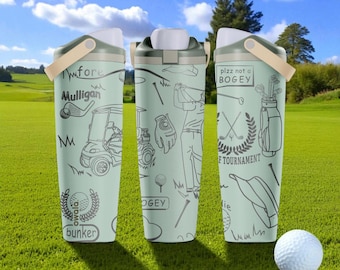 Engraved Funny Golf Pattern Owala Sway Bottle – 30oz 40oz – Eucalyptus Green Golfer Gift