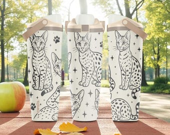 Savannah Cat Graverad Owala Sway-flaska – Vildprickig stil – 94 cl 114 cl rostfritt stål