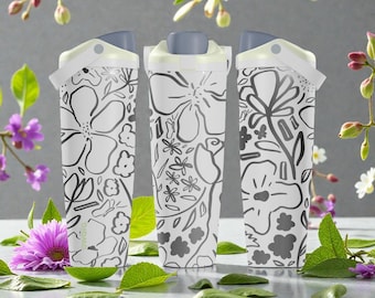 Engraved Floral Owala Sway Bottle – 30oz 40oz – Botanical Water Bottle – Minimal Flower Gift