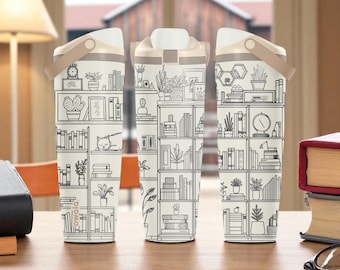 Bücherregal Gravierte Owala Sway Flasche - Gemütliche Bibliotheksverpackung - 30 Unzen 40 Unzen Edelstahl