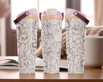 Marie Cat Engraved Tumbler – Owala Sway 30oz 40oz – Daybreak Pink Bow Kitty Cup