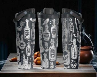 Gravierte Potion Flaschen Halloween Owala Sway Flasche - 30oz 40oz - Schwarz - Witchy Gruseliges Design