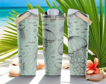 Gegraveerde kwallen Owala Sway – 30oz 40oz – Oceaan Zeeleven Eucalyptusfles