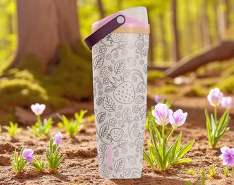 Gravierte Owala FreeSip Flasche - Erdbeer-Blumenmuster bei Tagesanbruch - 24oz 32oz 40oz