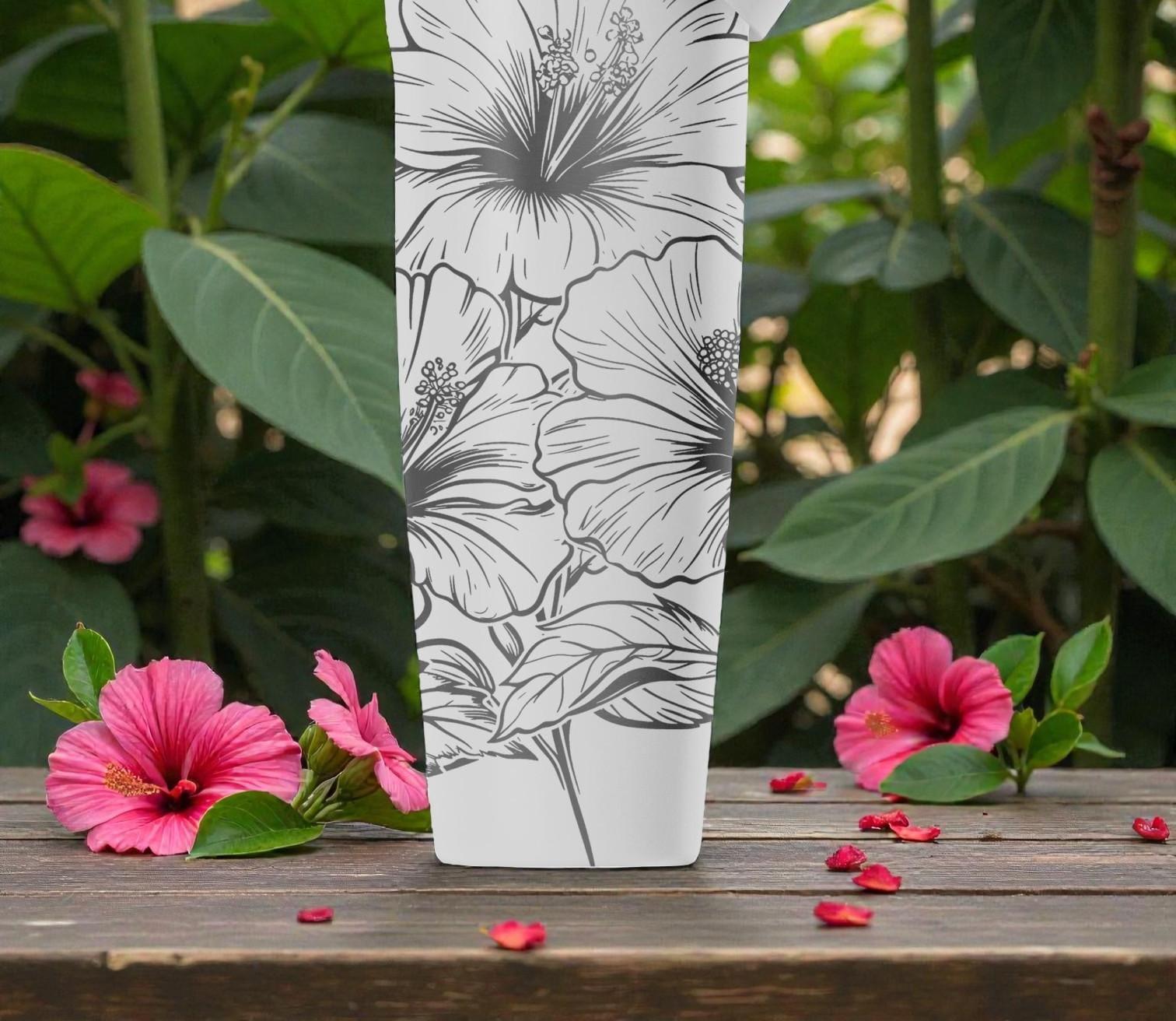 花瓶・フラワースタンド invisible ink Bottles for Dead flowers Engraved Hibiscus Owala Sway Bottle – 30oz 40oz – Floral Beach