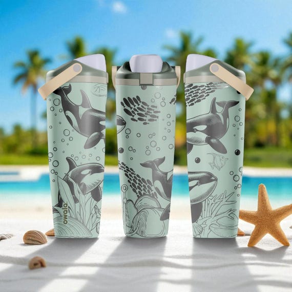 ACQUARIO DI GENOVA ステンレスボトル Engraved Orca Whale Owala Sway Bottle – 30oz 40oz – Eucalyptus
