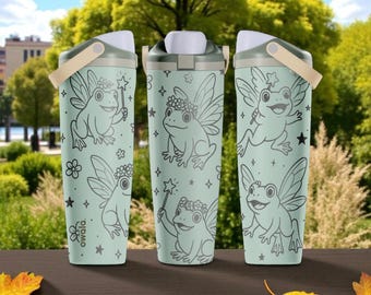 Engraved Fairy Frog Owala Sway Bottle – 30oz 40oz – Cute Eucalyptus Tumbler with Wings and Wand – Magical Amphibian Cup