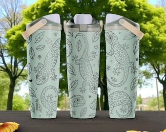 Lizard Engraved Tumbler – Owala Sway 30oz 40oz – Eucalyptus Gecko Wrap Cup