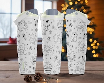 Botella navideña grabada con diseño de capibara Owala Sway – 30 oz 40 oz – Bonita botella navideña con tapa de pajita