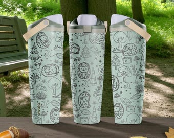 Engraved Owala FreeSip Bottle – Cute Hedgehog Forest Theme – Woodland Animal Tumbler 30oz 40oz