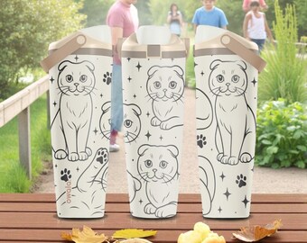 Engraved Scottish Fold Cat Tumbler – Cute Cat Mom Gift – 30oz 40oz Owala Sway Bottle