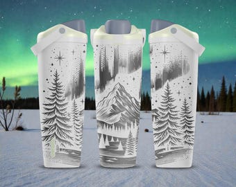 Botella Owala Sway con grabado de la aurora boreal (30 oz y 40 oz) - Botella de agua Aurora Borealis - Regalo de naturaleza invernal