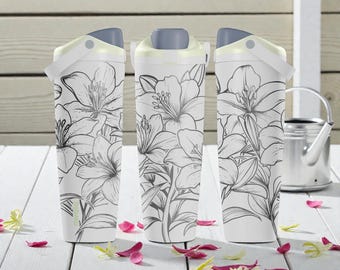 Engraved Lily Floral Owala Sway Bottle – 30oz 40oz – Elegant Flower Water Bottle – Minimal Botanical Drinkware