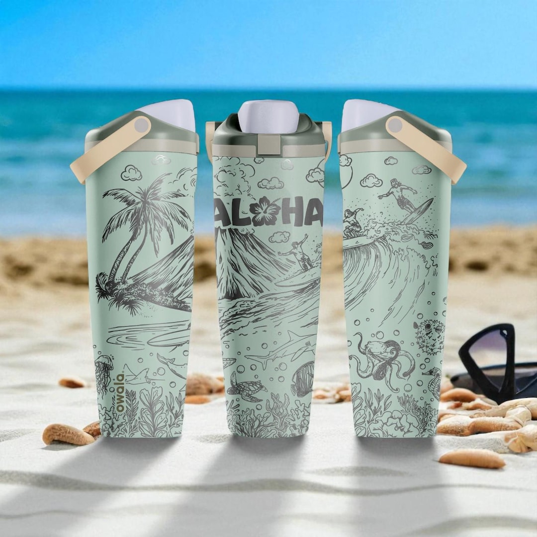 Aloha Beach Engraved Owala Sway Bottle – Tropical Surf Design
