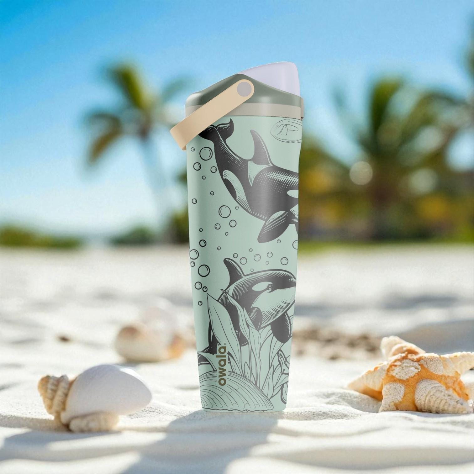 Engraved Orca Whale Owala Sway Bottle – 30oz 40oz – Eucalyptus
