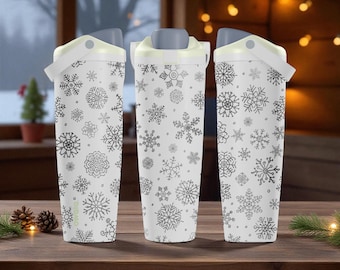 Botella Owala Sway con copos de nieve grabados (30 oz y 40 oz) con diseño navideño: ideal para regalar en invierno.