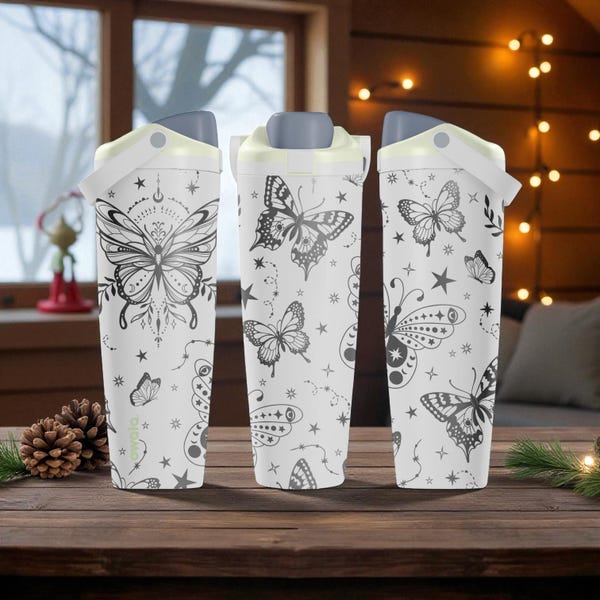 Botella Owala Sway con mariposas grabadas (30 oz y 40 oz) - Taza caprichosa con pajita
