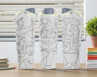 Gravierte Origami Owala Sway Flasche - Minimal Line Art Wasserflasche - Moderne Geschenkidee