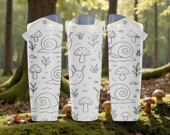 Bouteille Owala Sway, escargots et champignons gravés – 30 oz 40 oz – Bouteille d'eau lunatique Forest – Cadeau Cottagecore