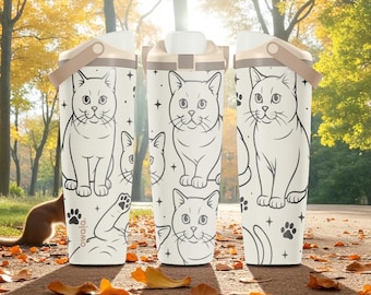 Engraved British Shorthair Cat Tumbler – Cute Cat Lover Gift – 30oz 40oz Owala Sway Bottle