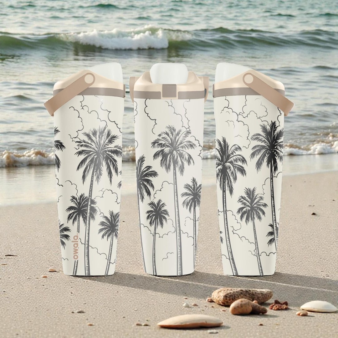 Engraved Palm Tree Owala Sway Bottle – 30oz 40oz – Tropical Water