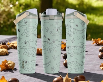 Jolie bouteille Owala Sway gravée de crocodiles - Vert eucalyptus - Gobelet rigolote pour reptiles - 30 oz 40 oz