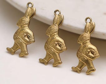 Colgante de conejo de latón crudo, dije de conejo vintage, suministros para hacer joyas, 26 x 16 mm, cobre
