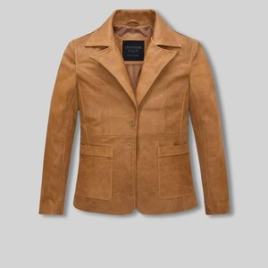 Jennifer Aniston Friends Season 5 Leather Blazer | Women’s Real Nappa Tan-Brown Blazer | Rachel Green 90s Style Leather Jacket By Embroz