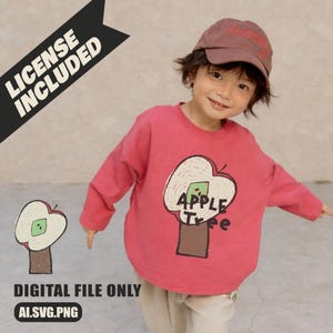 Apple Tree Screen Print Design – Retro Crayon Style, Apparel Art (PNG AI Digital Download)