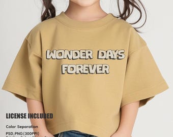 Retro Wonder Days Forever Siebdruck-Design für Erwachsene und Kinder, 2-Farben-Trennung PSD, PNG, Vintage Texture Graphic T-Shirt