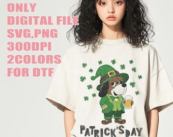 St. Patrick's Day, Koboldhund SVG, 300 DPI hochauflösende PNG für DTF-Druck, Glückshund mit Bier Sublimationsdesign