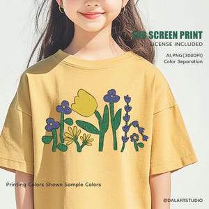 Retro Wildflower AI File for Screen Print, Vintage Crayon Flower Clipart, Layered Color Separation Floral, Cute Kidswear Graphic Tee Design
