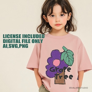 Diseño de árbol de uva serigrafiado / AI SVG PNG / Gráfico estilo crayón retro para prendas de vestir