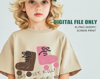 Rollschuhe PNG AI, Siebdruckfertiges Kinder T-Shirt-Design, farbgetrennte Vintage Crayon Textur Retro Skate Vektor, digitaler Download