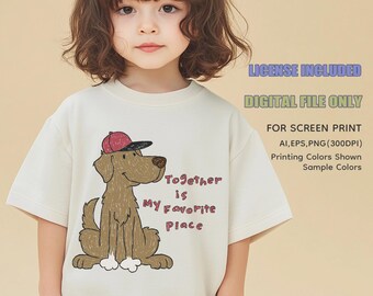 Golden Retriever, Handgezeichnetes Design für Siebdruck, 5 Farben Crayon Textur (AI,EPS,PNG)