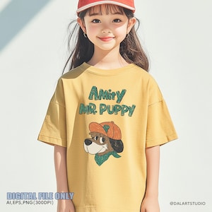 Hand drawn touch Silk screen, Retro Cartoon Dog Crayon Texture For Kids(PNG,EPS,AI)