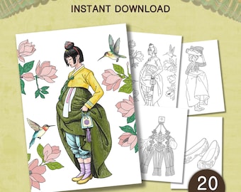 koreanische Volkskunst Malseiten, Hanbok Designs (digitaler Download)