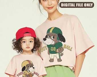 Retro Fußball Hund Familie Matching Shirt SVG Bundle, Crayon Art PNG (digitaler Download)