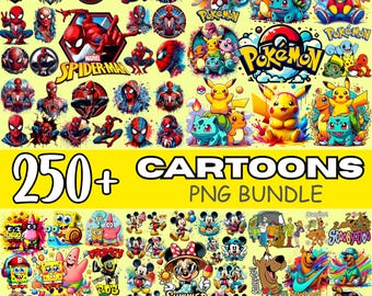 250+ Cartoon Character PNG Bundle, Retro Graphics (Digital Download)