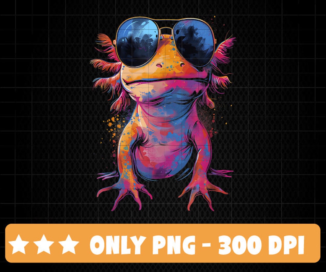 Vintage Colorful Axolotl Art With Sunglass PNG File Cute Axolotl PNG ...