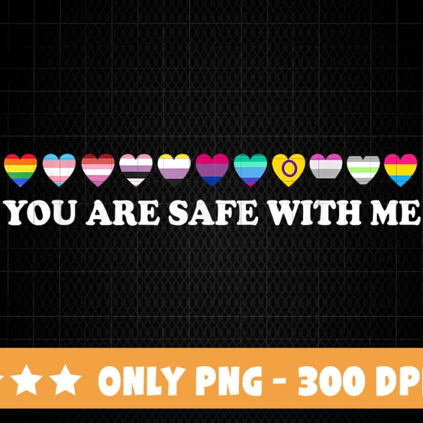 Retro You Are Safe With Me Rainbow Bi Transgender LGBT Pride Png LGBT Friendly png, lgbt Support png, Rainbow png, LGBT Heart png, Pride png