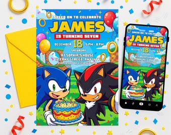 Sonic and Shadow 3 Birthday Invitation | Editable Gamer Canva Template, Printable Gaming Party Evite, Instant Digital Download, Boy Girl