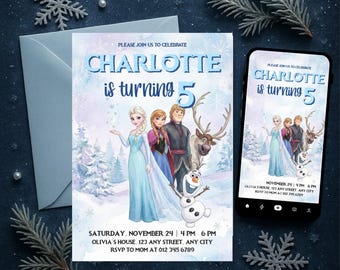 Frozen (Elsa and Anna) Birthday Invitation | Editable Canva Template Evite | Printable Party Invite for Gir | Instant Digital Download Card