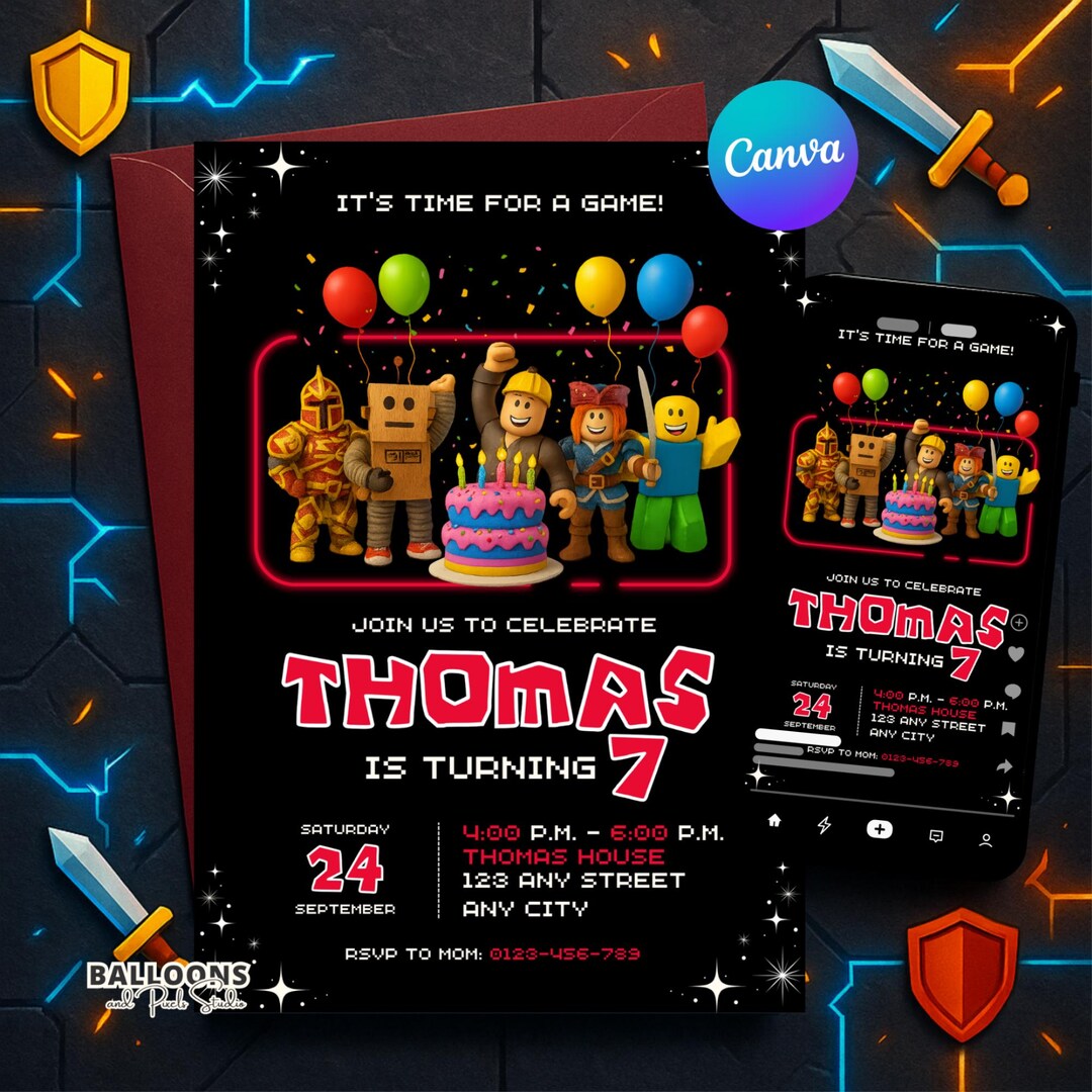 Roblox Birthday Invitation | Editable Gaming Canva Template Evite ...